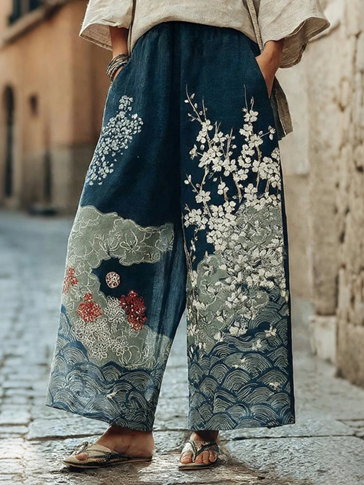 2026 Summer Fashion New Style Bohemian Wave Flower Style 3D Printed Loose Straight Leg Pants Street Sports and Leisure Pants