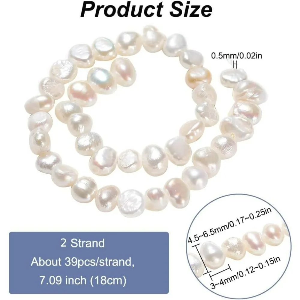 2 Strands About 78-84 Pcs Natural Cultured Freshwater Pearl Beads 4x3mm Grade A Two Sides Polished White Freshwater Pearl