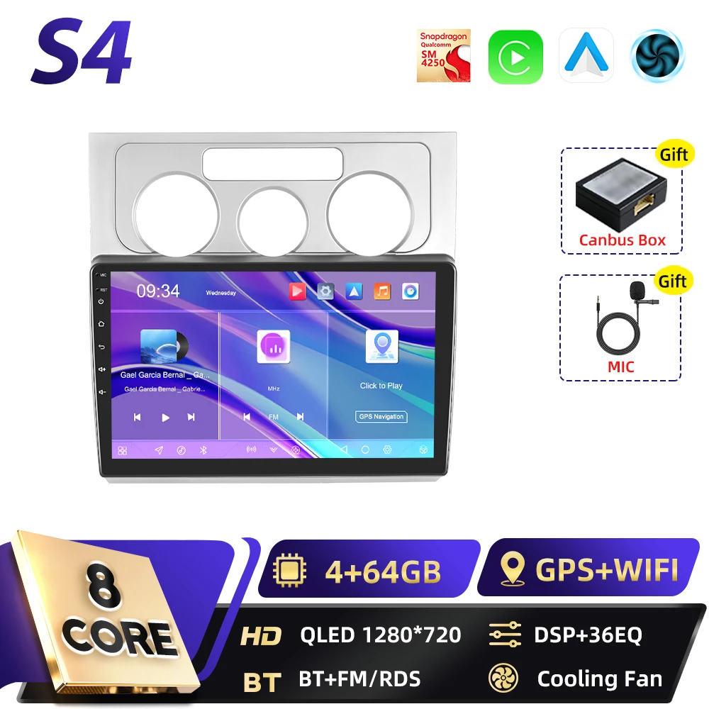 Podofo 8+128G 2din Android autoradio voor Volkswagen Touran 2006-2008 met Carplay, FM, GPS navigatie, DSP, Android Auto, RDS en BT