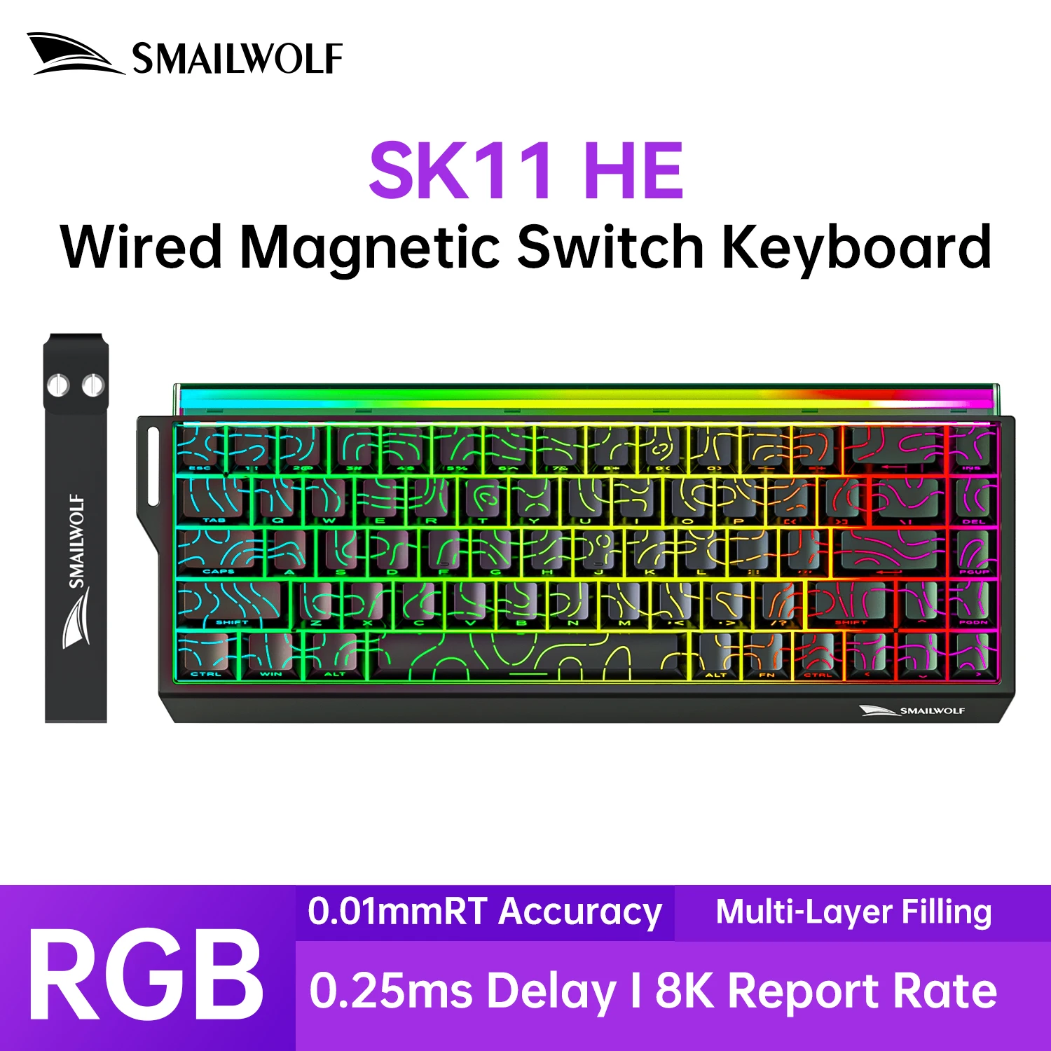 Teclado Magnético SMAILWOLF SK11 68HE para E-Sports com Gatilho Rápido, Retorno 8K, RGB, Hot-Swappable, 68% Personalizável para Jogos