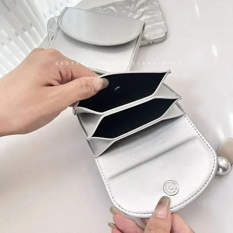 New Fashion Simple PU Zipper Wallet for Women Portable Cover Type Coin Purse Coin Bag Multi-card Slot Silver Card Holder Pouch