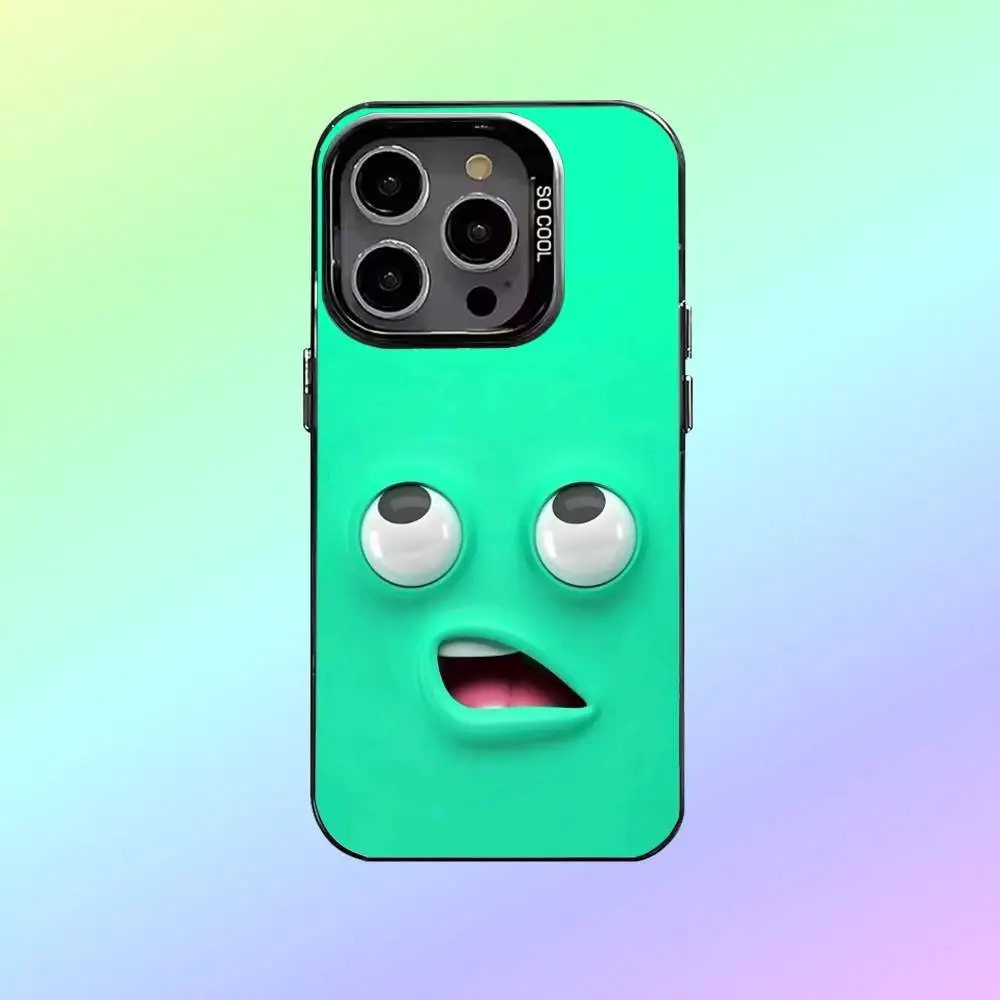 interessante custodia per telefono E-emoji per iPhone17,16,15,14,13,12,11 Plus, custodia per telefono posteriore colorata in argento Pro Max