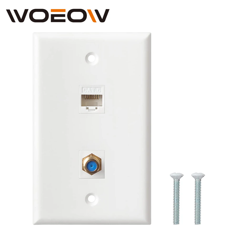 

WoeoW Ethernet Coax Wall Plat, 2-Port/3-Port Cat6 Keystone Jack Coupler and Gold Plated RG6 Keystone Jack Insert Wall Plate