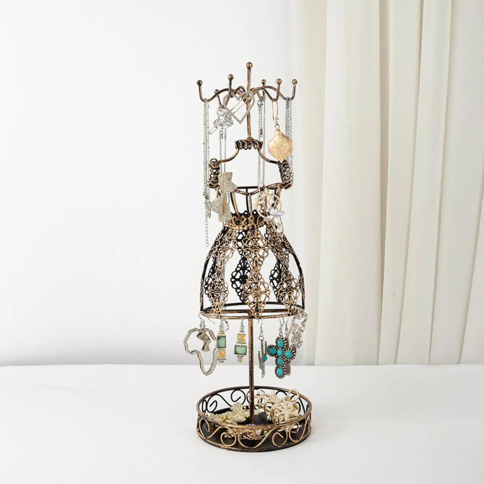 Dress-Shaped Jewelry Holder Vintage Design Dress Form Jewelry Holder Necklace Display Rack with Tray Base Accessory Storage