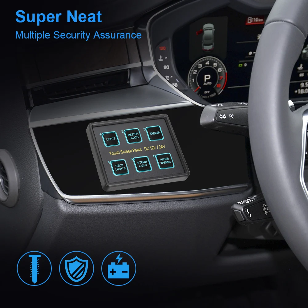 Touch Screen Switches Panel Slim Touch Circuit Control Panel Box for Car Marine Caravan 6 Gang LED Switch Panel 12V/24V