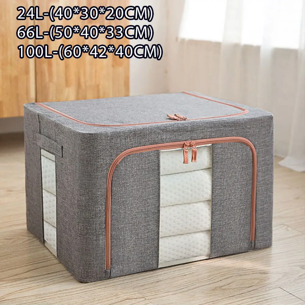 Oxford Cloth Folding Storage Box Steel Frame Storage Box Clothes Transparent Glove Box Clothes Toy Storage Box