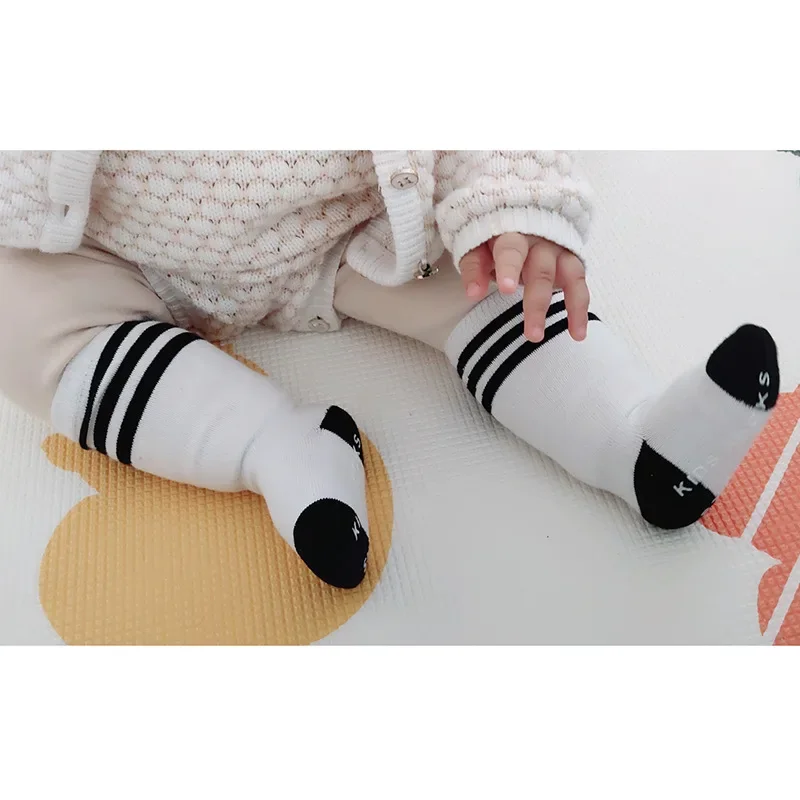 Korean Black White Striped Anti-slip Home Stitch Floor Stocking Spring Autumn Winter Soft Cotton Baby Girls Knee High Long Socks