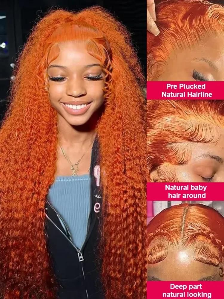 Orange Ginger Lace Front Wig Curly Human Hair Wigs 30 32 40 50 Inch Deep Wave Frontal Wig 13x4 13x6 HD Lace Front Human Hair Wig