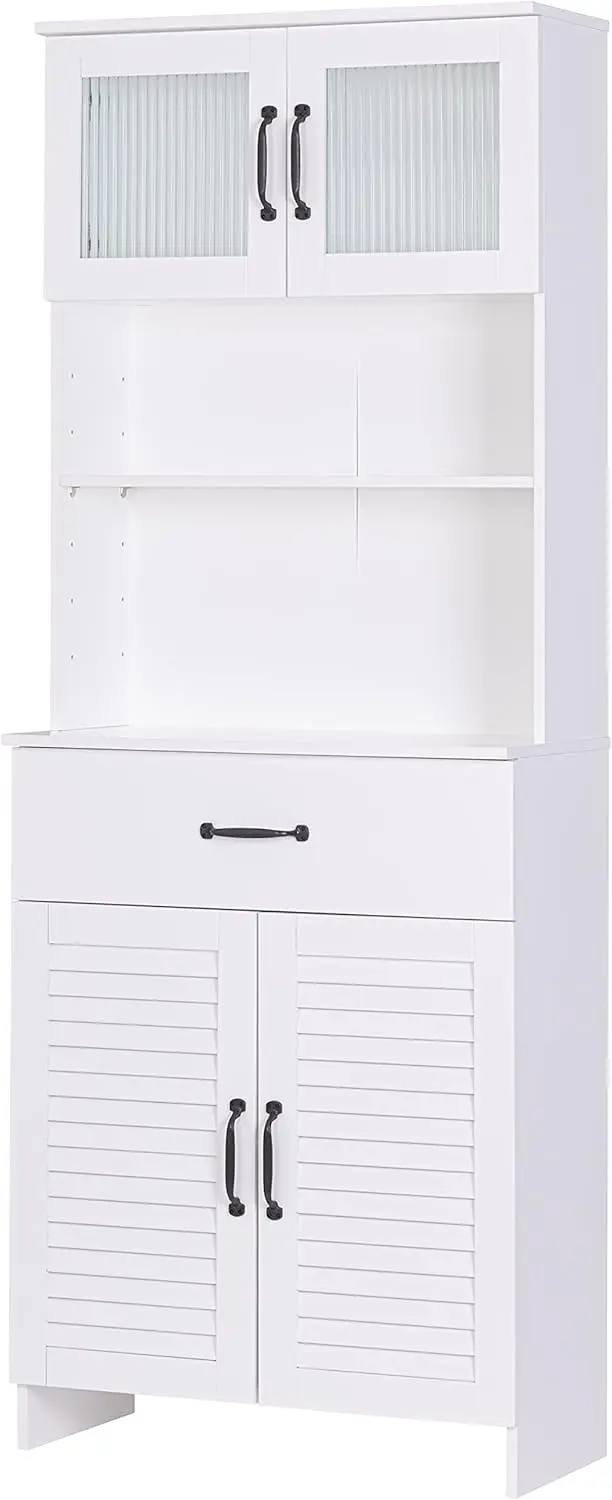 Gabinete, gabinete de almacenamiento de piso con puertas dobles y cajones, gabinete de madera independiente para baño, sala de estar, cocina, blanco