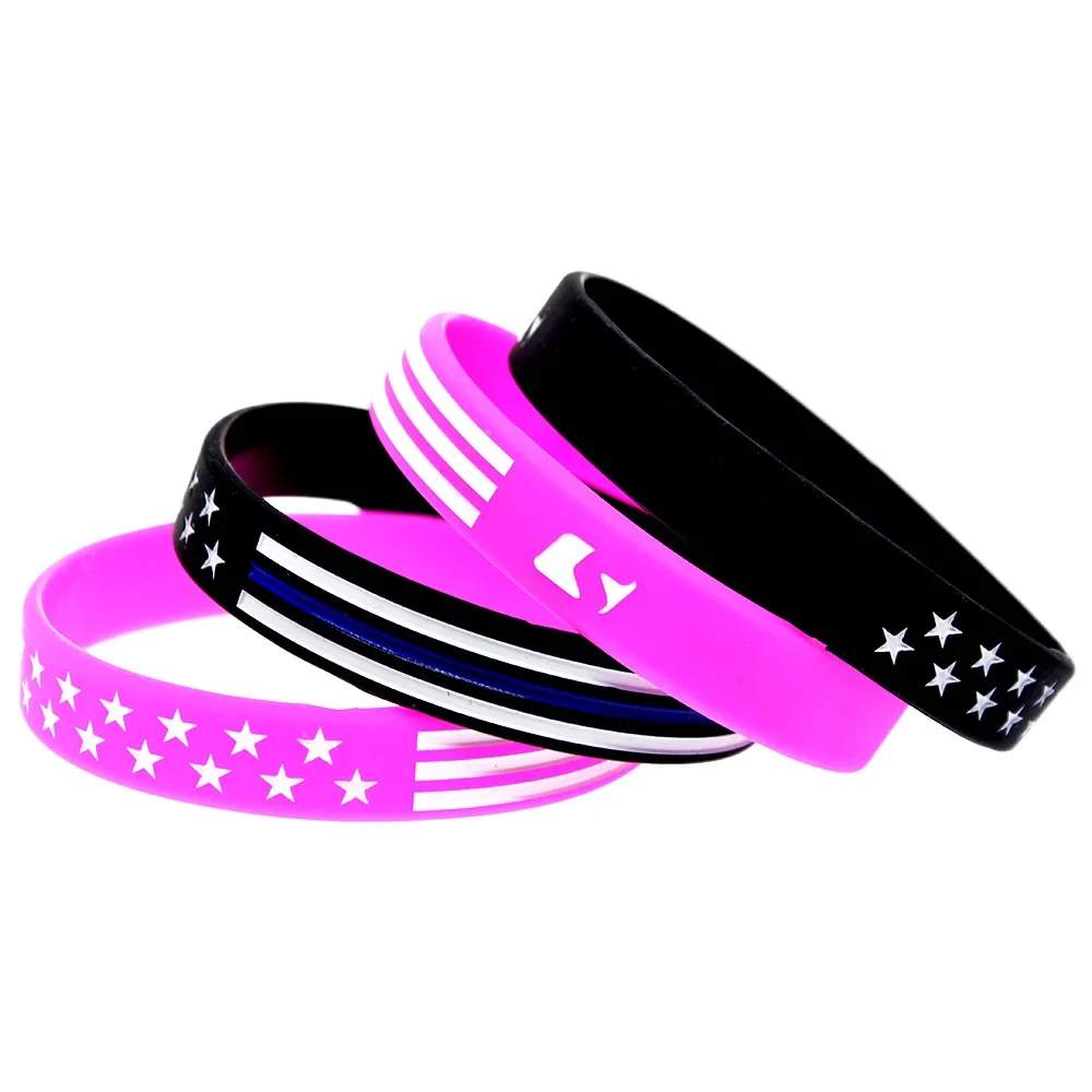 50 Pcs Thin Blue Line USA Flag Silicone Wristbands Support Police And Law Enforcement Bracelets Durable Stretchable Bangl