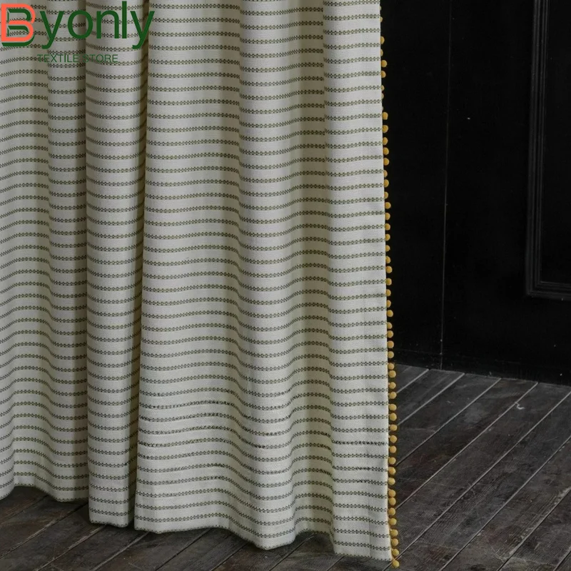 Green Striped Children's Room Chenille Jacquard Thickened Curtains for Living Room Bedroom Curtains Balcony Customization