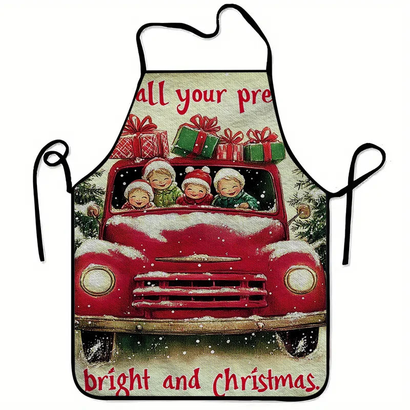 

1 шт., фартук с принтом рождественской открытки, модная домашняя рабочая одежда унисекс, прочный фартук для барбекю, моющийся многоразовый кухонный фартук