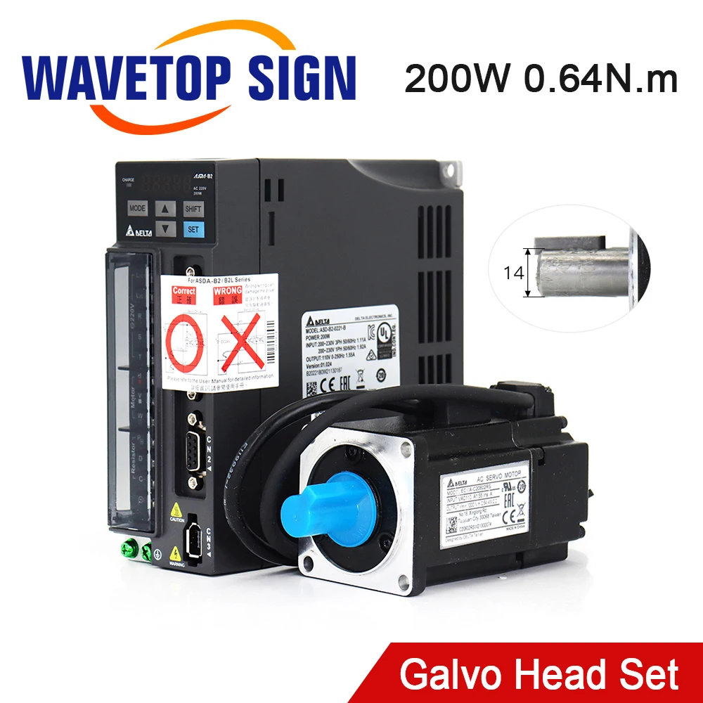 WaveTopSign Stock Delta B2 200W AC Servo Motor Kits 3000RPM 0.64N.m ASD-B2-0221-B+ECMA-C20602RS