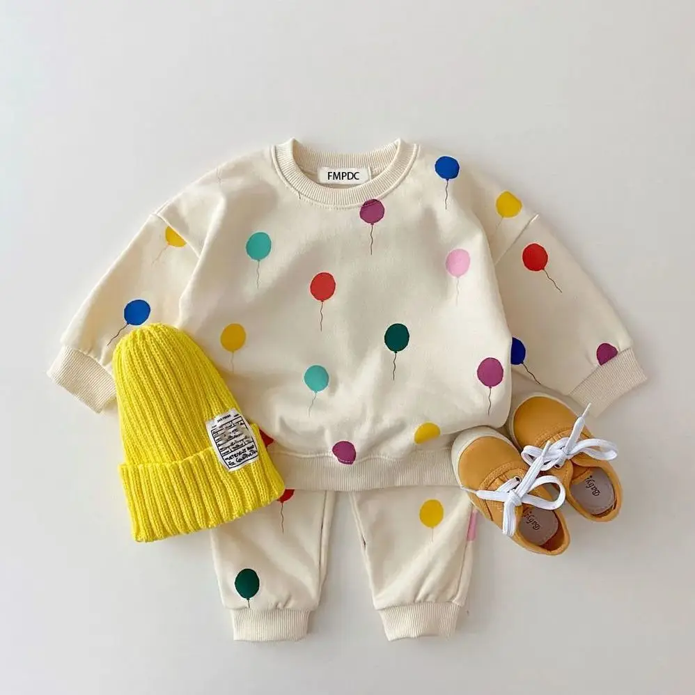 Newborn Spring and Autumn Clothing Baby Full Body Wave Dot Print Set Baby Thin Boys and Girls Long Sleeve Pants Two Piece Set