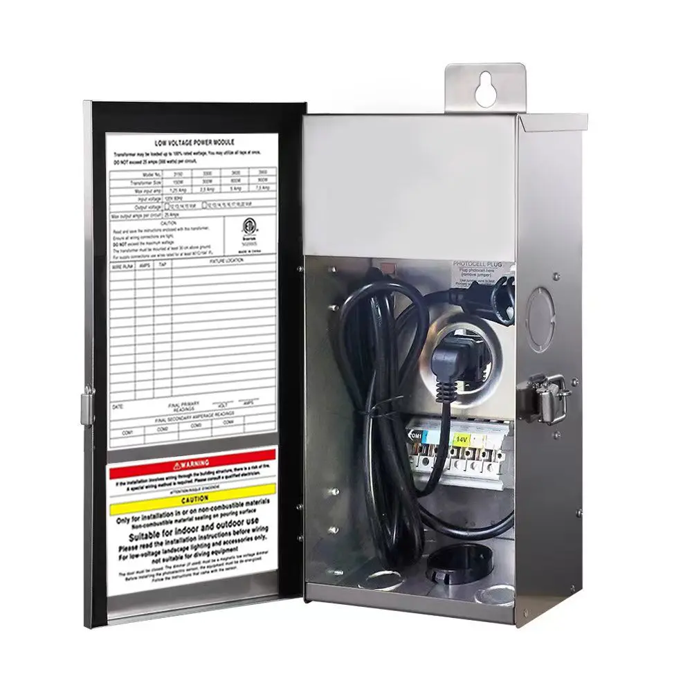 Stainless Steel Outdoor Transformer for Landscape Lighting Durable 300 Watt (12V-13V-14V-15V) Multi-Tap Low Voltage Transformer