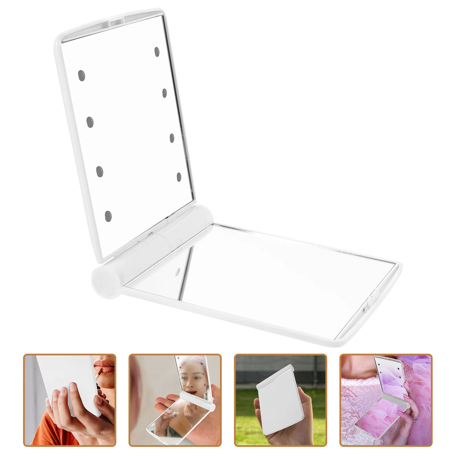 折りたたみ式トラベルLEDメイクアップミラー コンパクトポータブルタッチスクリーン照明付きミラー メイクアップ用 傷跡コントロール