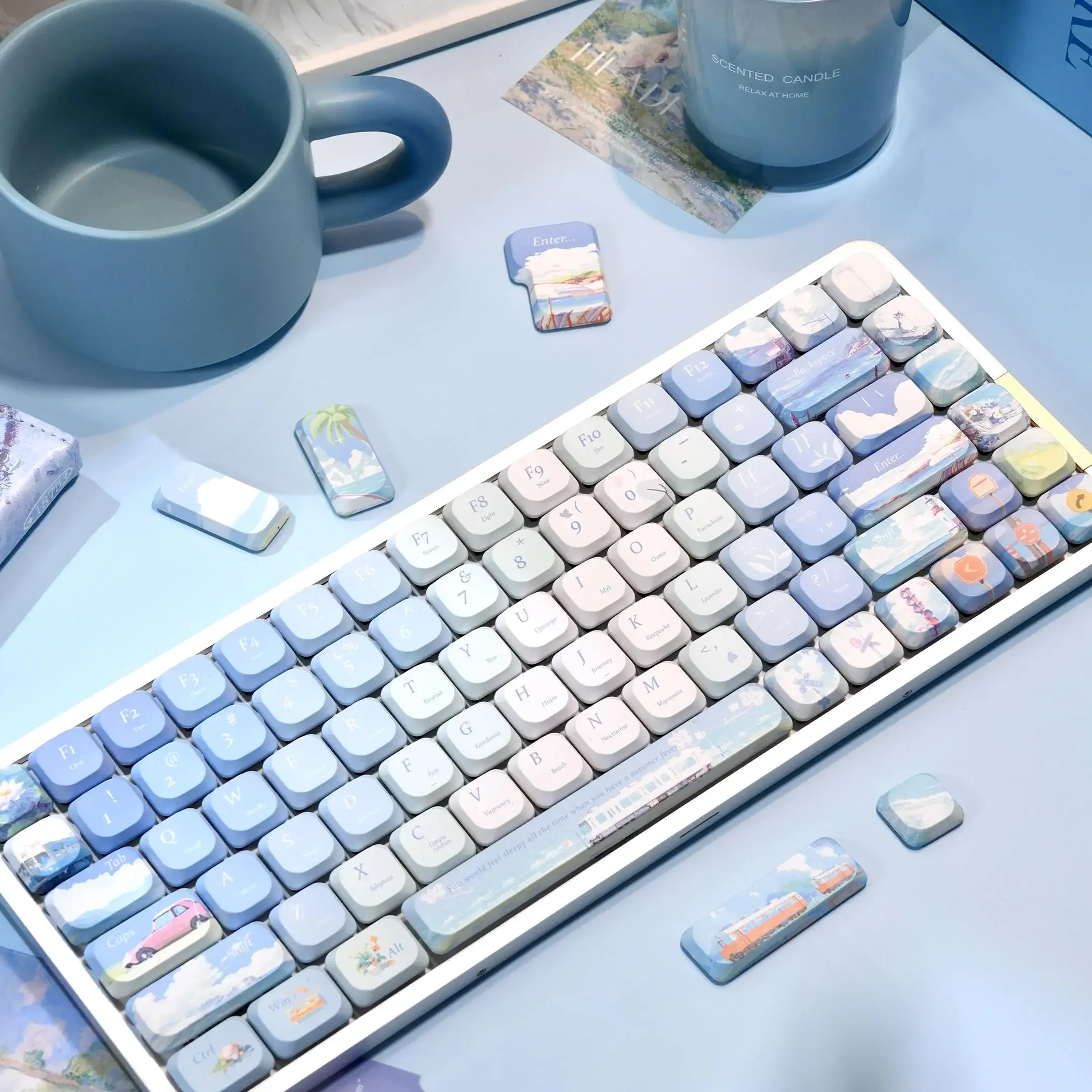 Chasing Summer Coolness Theme Keycaps Set PBT ADA 120keys Custom Original Handmade Keycaps for Mechanical Keyboard Accessories