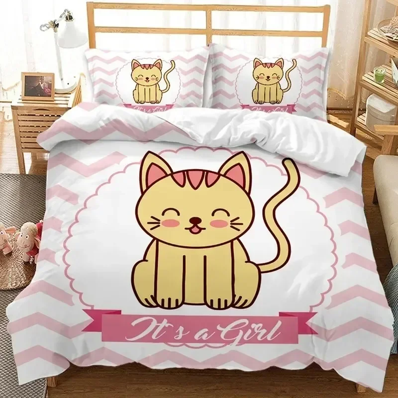 Cute Cartoon Animals Pink Toddler Funny Cat 3D NEW Duvet Cover Pillowcase Bedding Set Adult Boy Girl Bedroom Single Double Large