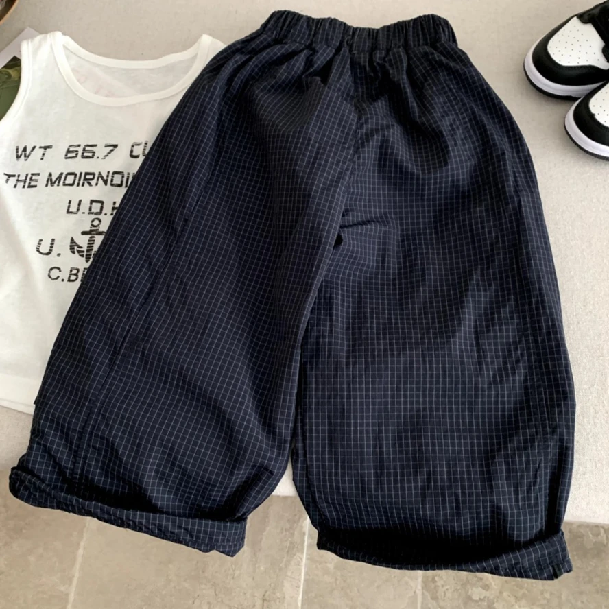 Boys Pants 2026 Spring and Summer New Children's Clothing Korean Style Boys and Girls Loose All-match Casual Plaid Pants