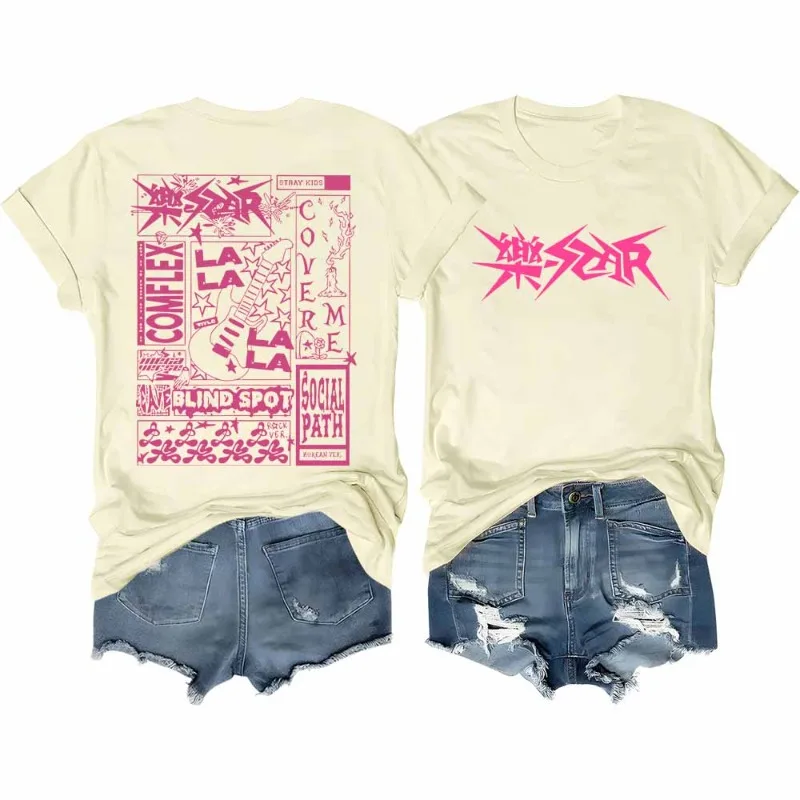 Stray Kids T-Shirt Rock Star Merch Shirt Kpop Short Sleeve Tshirt Stray Kids Rock Elements Pattern Streetwear image 5