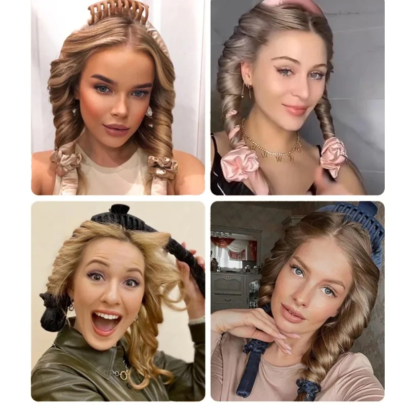 4Pcs Heatless Hair Curler Set with Sleep Cap Soft Polyester No Heat Overnight Wave Curling Rod Kit for Women view 4