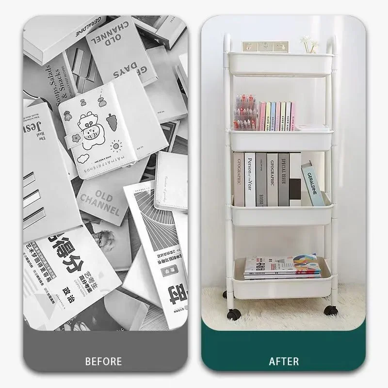 رف تخزين متنقل، منظم عربة المطبخ المنزلي، عربة متعددة الوظائف مع عجلات، ملحقات منزلية، رف كتب متعدد الطوابق #3