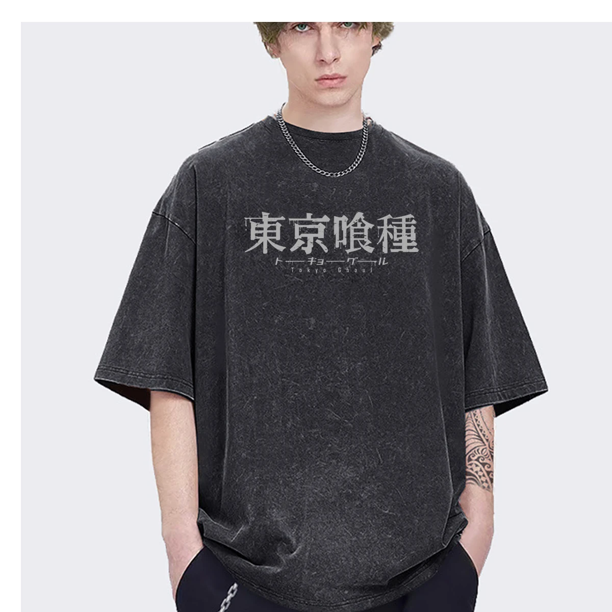 Japanese Anime Ghoul Spider Lily Kanekiken Oversized mens t shirt and women Fashion Casual Vintage Washed Cotton Breathable Tees