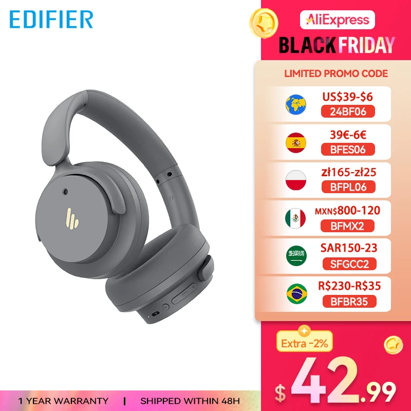 Edifier H9 Wireless Bluetooth Headphones Active Noise Canceling Headset Bluetooth 5.4 Hi-Res Audio 75H Battery Life Foldable