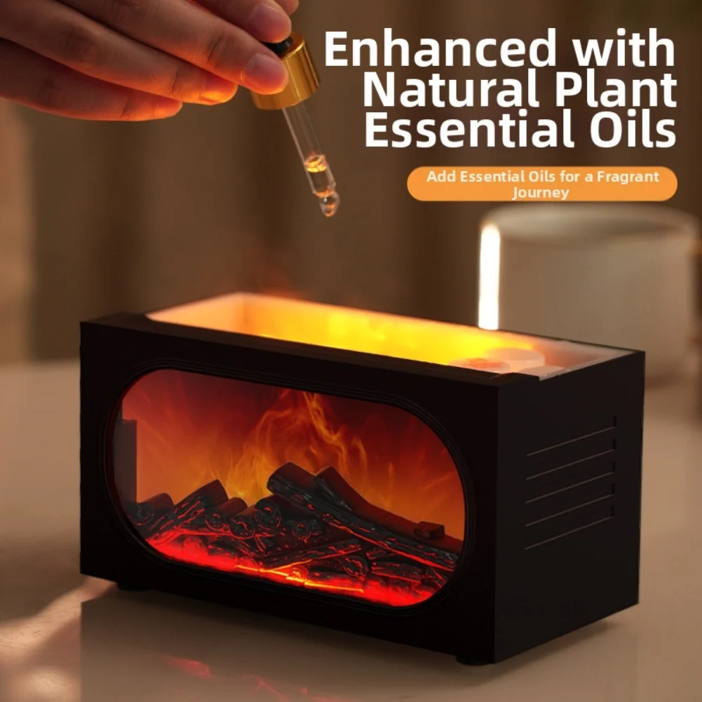 Fireplace Aroma Diffuser with Humidifier 7 LED Colors Adjustable Light and 140ml Water Tank for Soothing Environment
