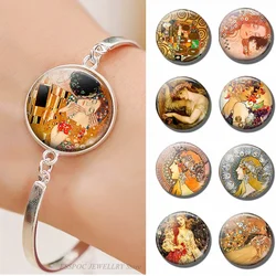 Klimt Bracelet Chain Glass Cabochon Jewelry Art Oil Painting Bangle Klimt's Kiss Mom and Child Mother Day's Gifts