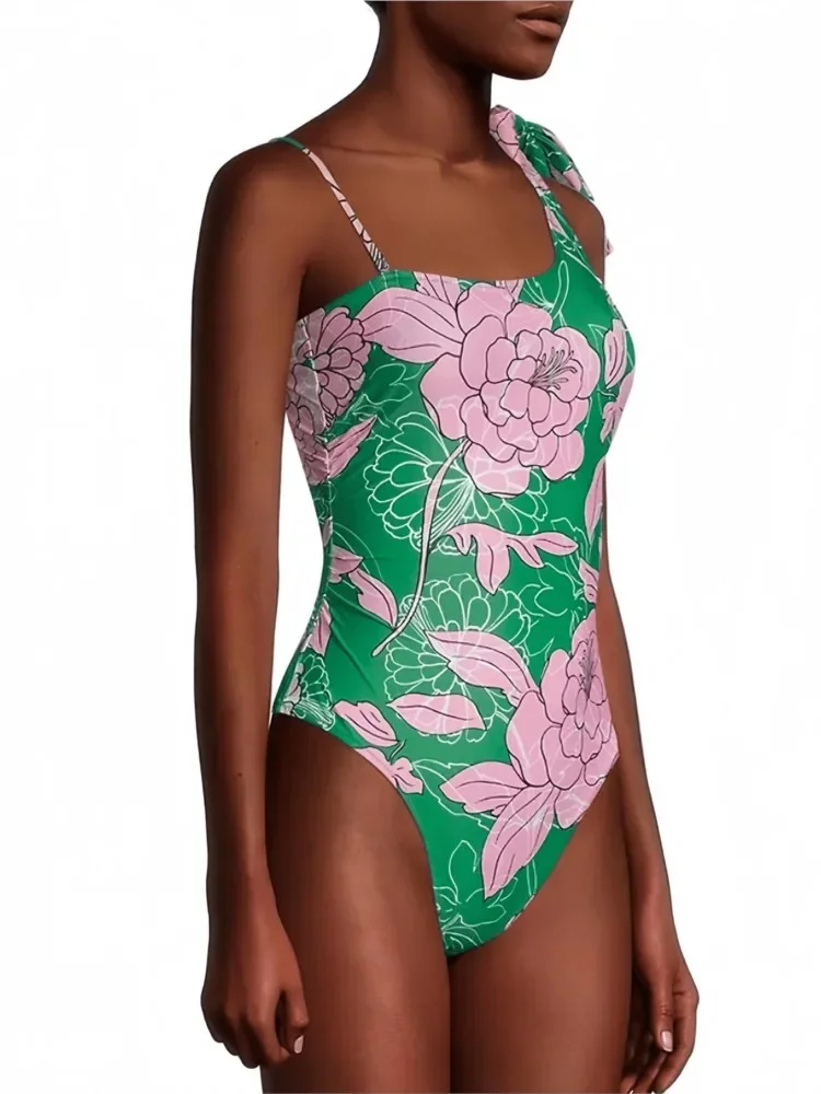 Bikini Retro con estampado de flores, traje de baño de una pieza a la moda y falda ajustada para cubrir, vendaje para mujer, playa de verano, elegante de lujo