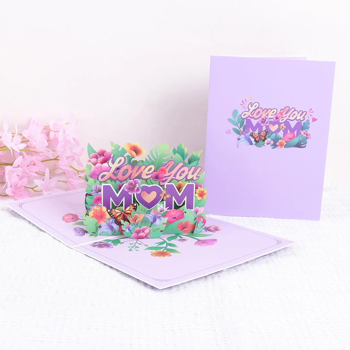3D 꽃무늬 나비 팝업 카드, 창의적인 어머니의 날 감사 메시지 카드 봉투, 엄마를 위한 수제 종이 선물