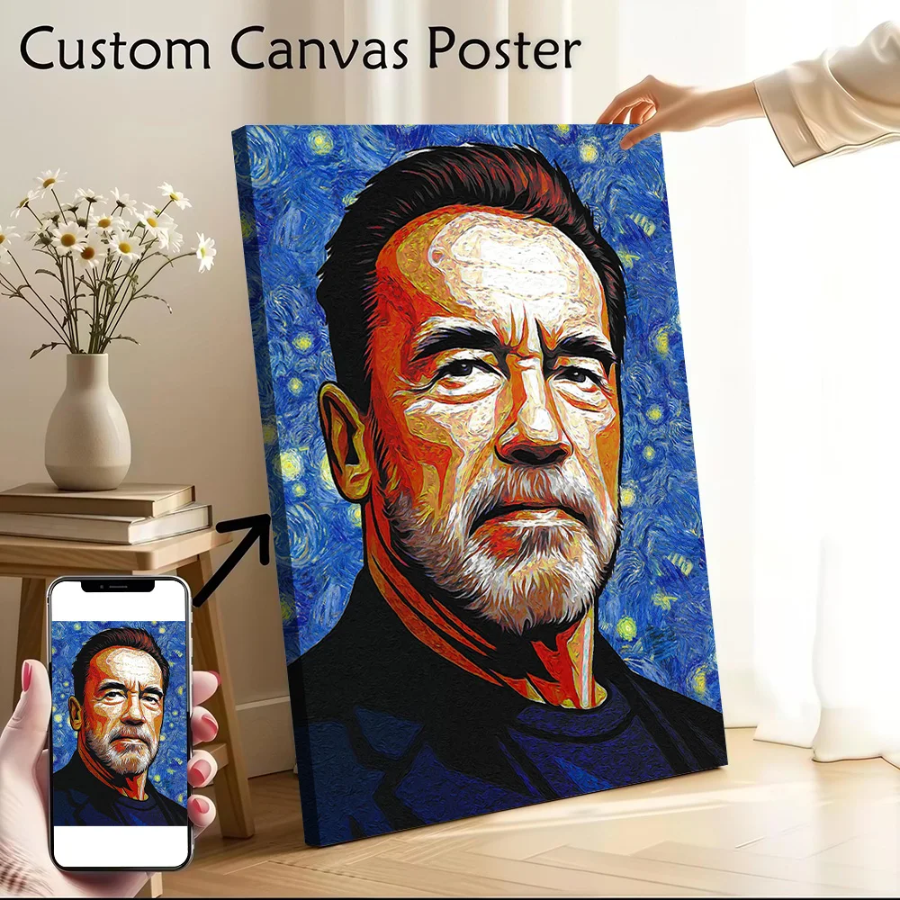 Arnold Schwarzenegger Van Gogh Style Portrait Poster Canvas Wall Art Custom Photo Print Modern Painting for Fans Bathroom Decor