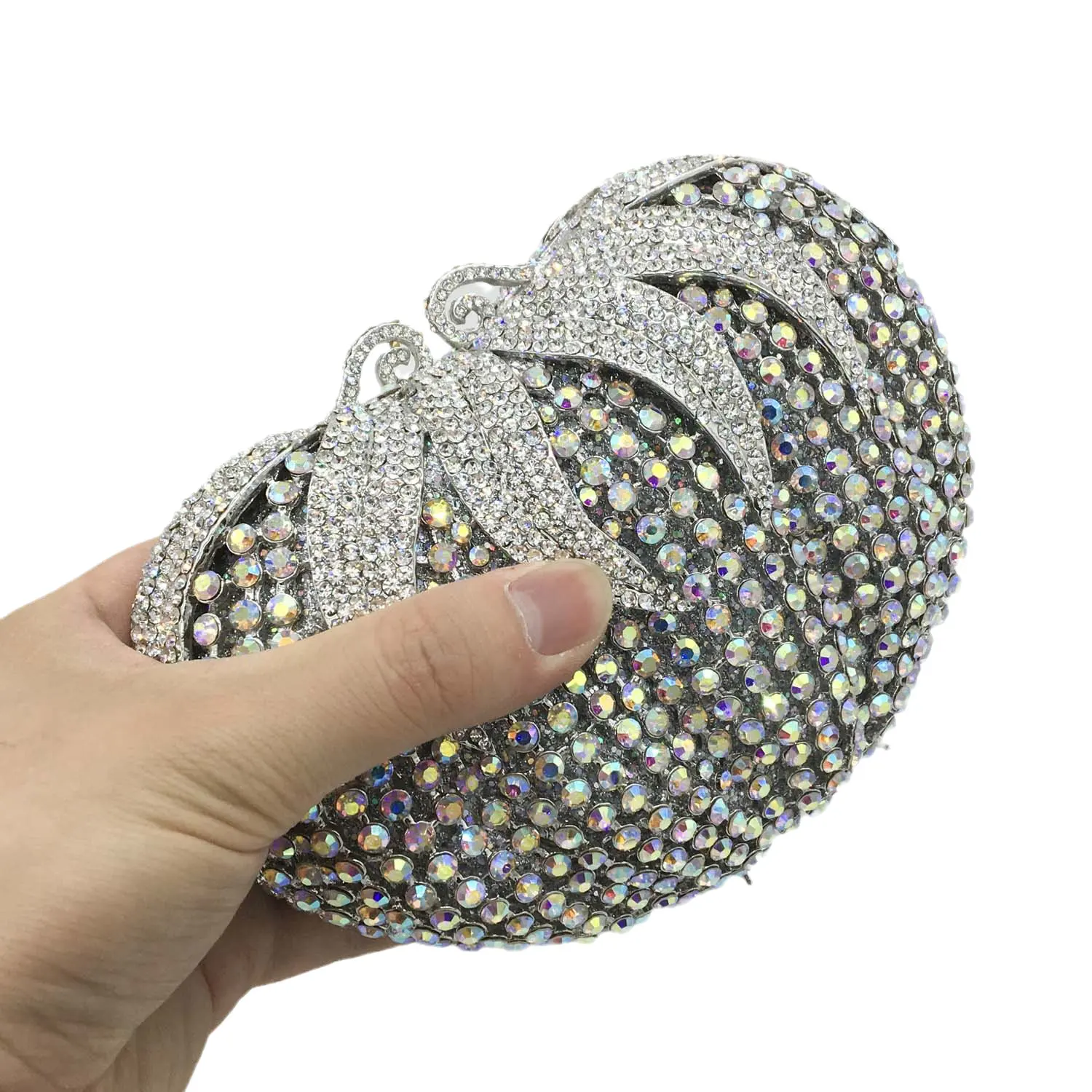 Boutique De FGG Pumpkin Women Mini Silver AB Crystal Evening Clutch Bag Wedding Purse Luxury Rhinestones Handbag and Purses