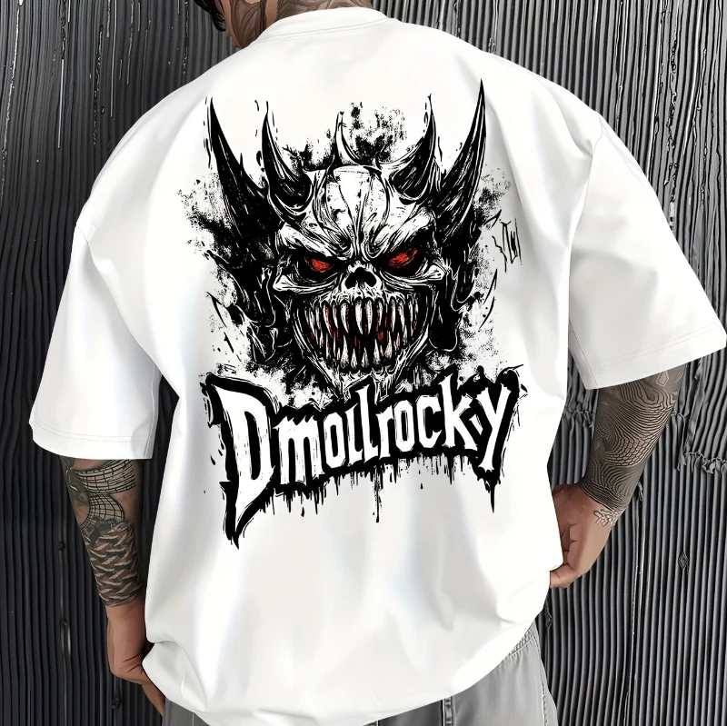 Camiseta gótica con estampado de heavy metal para hombre, camiseta estilo callejero, calavera del diablo de ojos rojos y estampado de grafiti DMOLROY, verano
