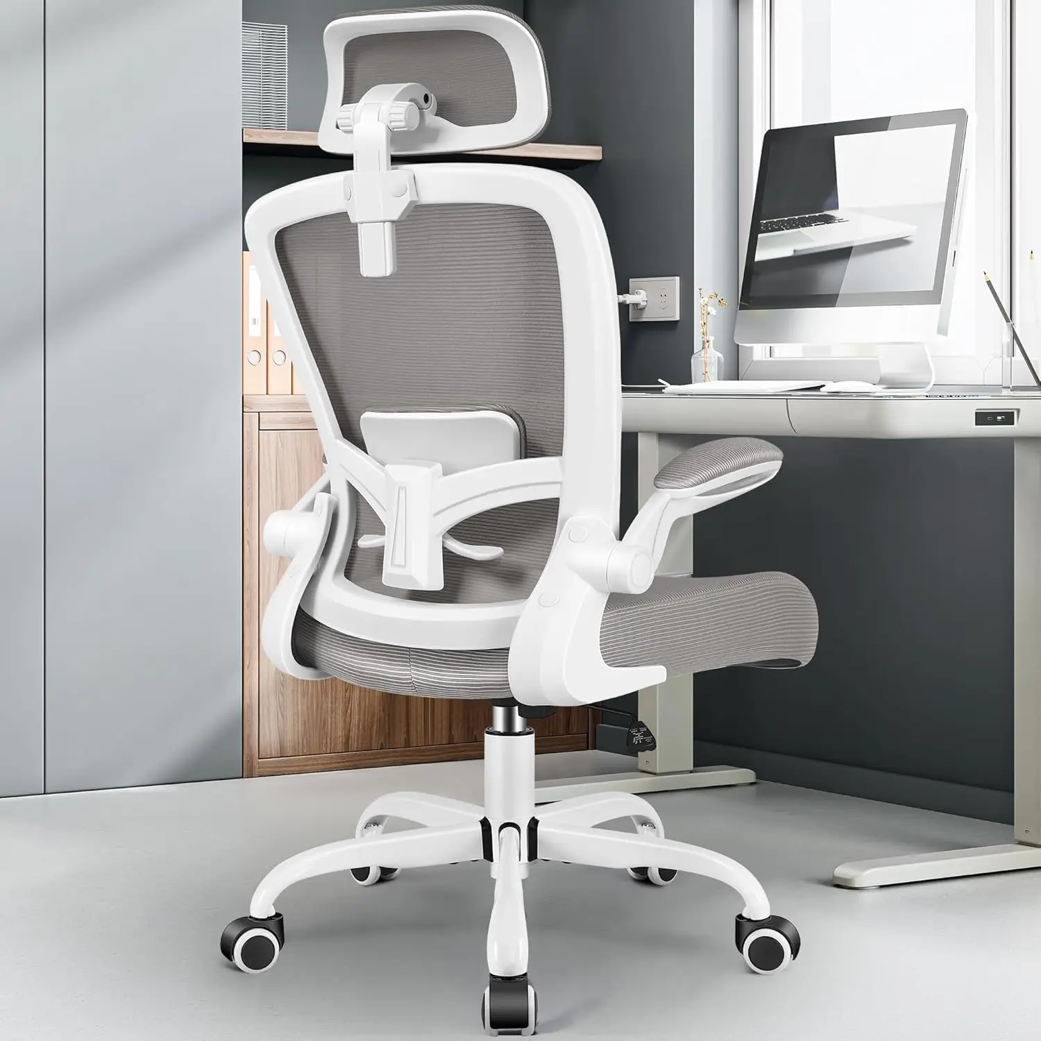 

Ergonomic Office Chair, Headrest Desk Chair With Adjustable Lumbar Support, Home Office Swivel Task Chair With High Ba And