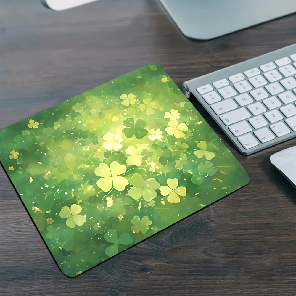 Aesthetic Green Clover Mouse Pad, Lucky Four Leaf Clover Desk Mat, Non-Slip Gaming Mousepad