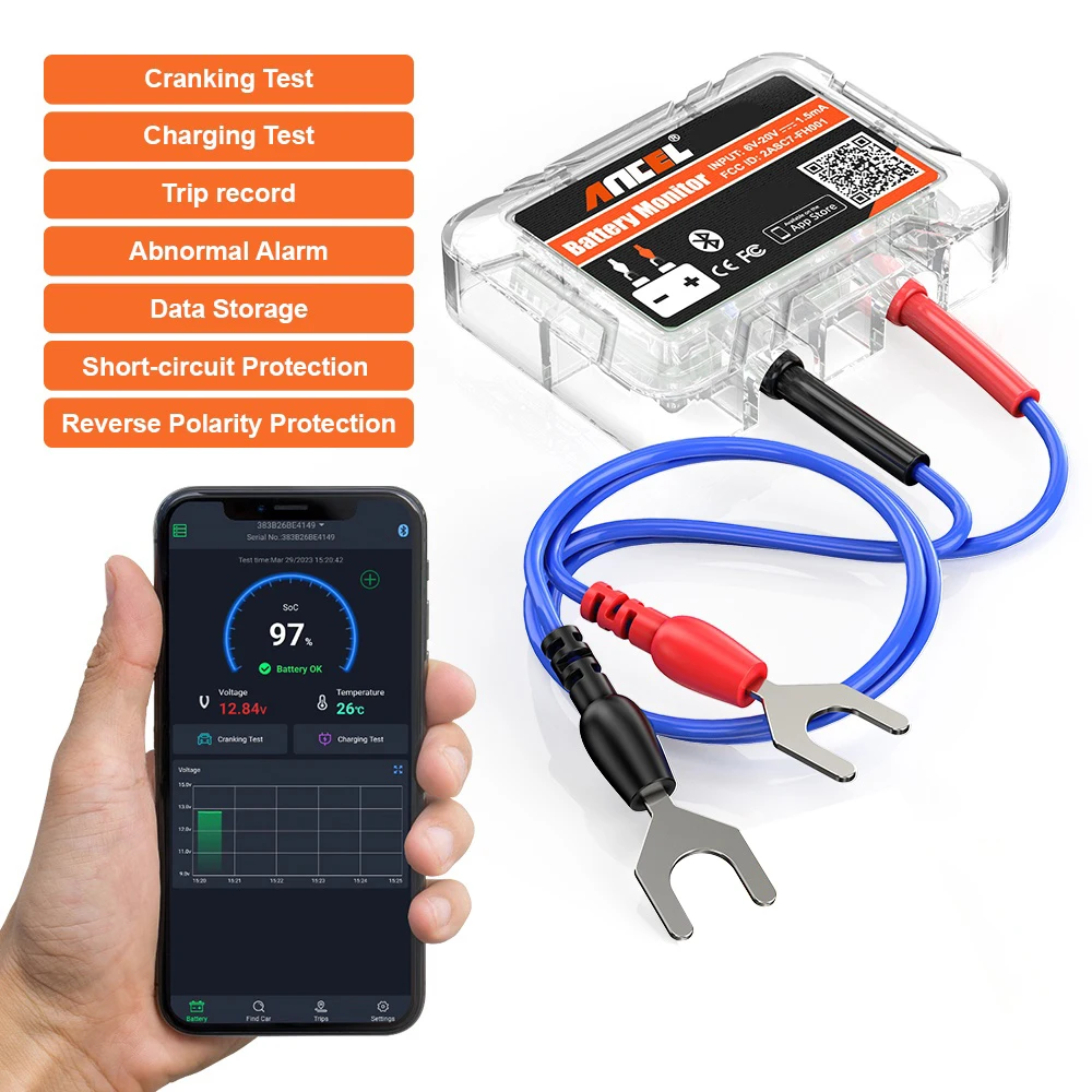 ANCEL BM200 12V Auto Batterie Monitor mit Ankurbeln Lade Test Für Android IOS APP Auto Bluetooth Batterie Tester Werkzeug