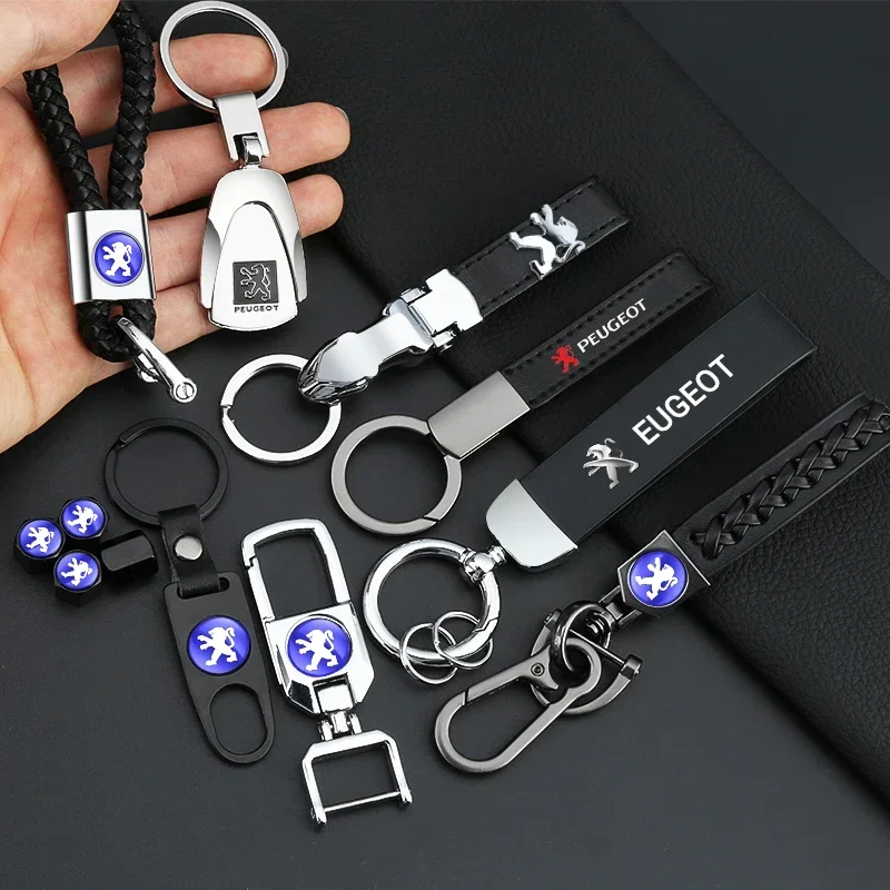 Car Goods Metal/Leather Car Styling Keychain For Peugeot 3008 2008 207 307 407 308 607 508 Auto Key Chain Key Rings Accessories