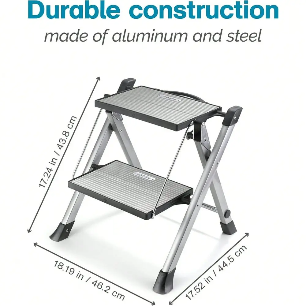 

Aluminium 2Step Stool, Ladder With NonSkid Feet, Folding Step, Top Step Height 1.4 Feet