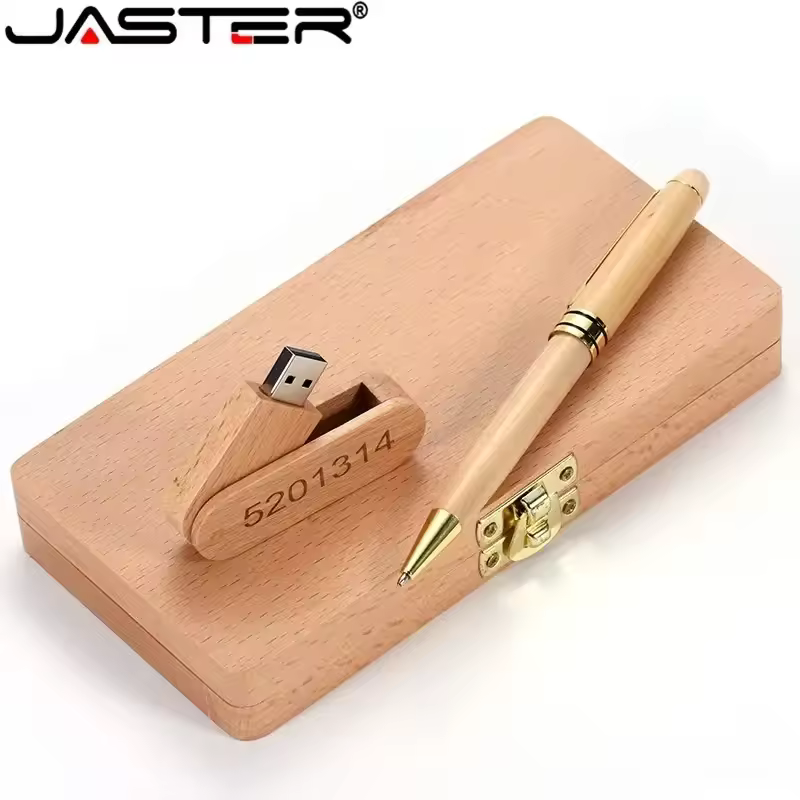 JASTER USB פלאש כונני אשור עץ כדורי עט מקרה + U דיסק 128GB משלוח מותאם אישית לוגו 64GB 32GB 16GB 8GB PenDrive מתנה לחתונה
