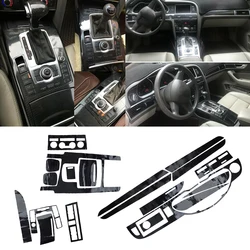 Carbon Fiber Style Vinyl LHD Gear Panel Window Control Switch Sticker Kits For Audi A6 C6 2005-2011 5D Interior Car Accessories