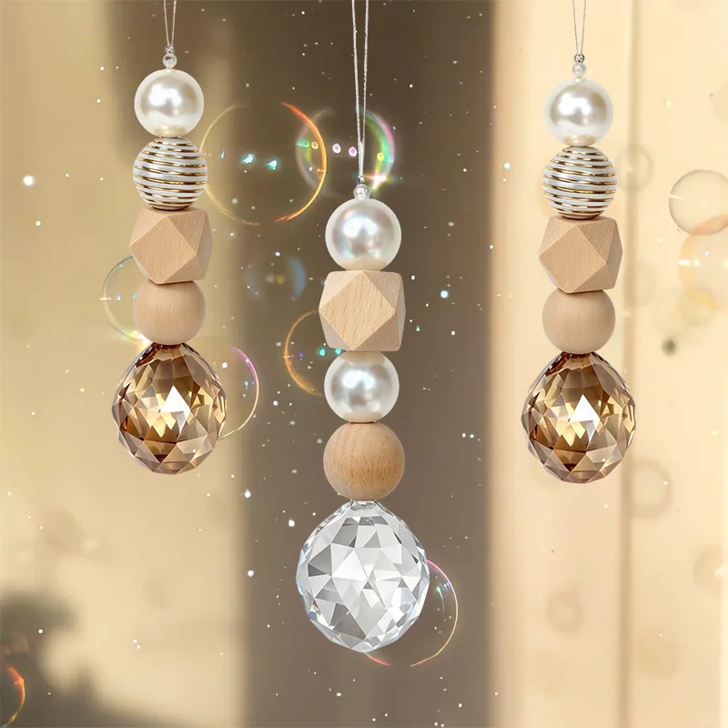 3pcs Wood Bead Faux Pearl Crystal Hanging Ornament Nordic Pendant for Christmas Tree Wedding Home Garden All Season Decor