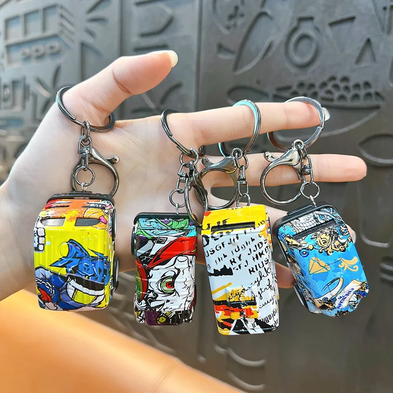 

Simulation Alloy Graffiti Bus Car Toy Model Keychain Pendant Creative Children Pull Back Car Toy Diecast Car Backpack Decoration