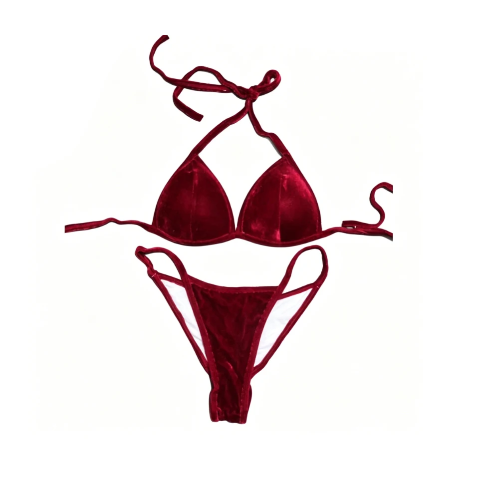 Women's Triangular Cup Design High-Quality Korean Velvet Competition Bikini With Padding For Fitness And Bodybuilding