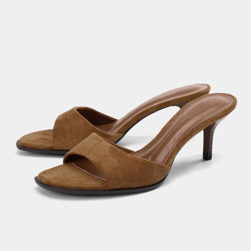

Современные женские босоножки на высоком каблуке из искусственной замши, роскошные брендовые дизайнерские летние элегантные туфли на шпильке с открытым носком, женская обувь для банкета и вечеринки