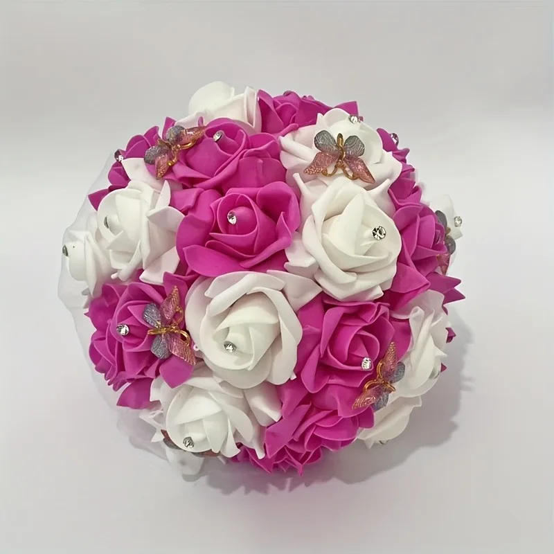 باقة ورد صناعية أنيقة، مناسبة للعرائس ووصيفات العروس - مثالية لزينة الزفاف