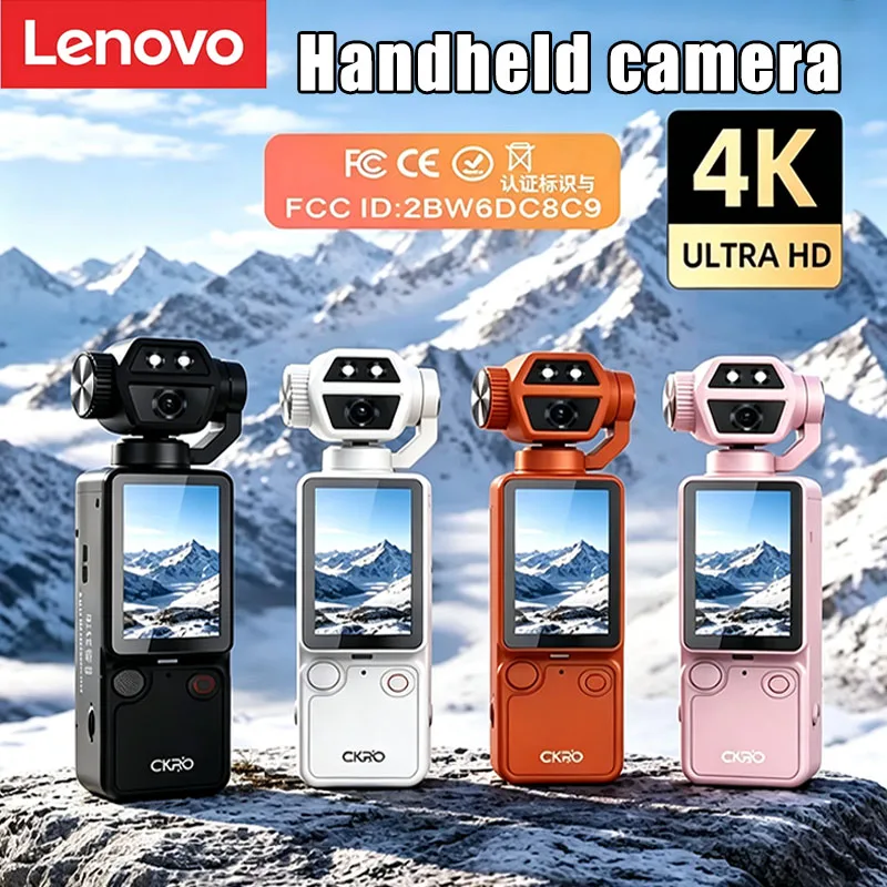 Lenovo 4K Handheld Pocket Action Cam 180°Rotatable Gimbal 2.4G WIFI APP Transfer Vlog Video Recorder for Travel Outdoor Vlogging