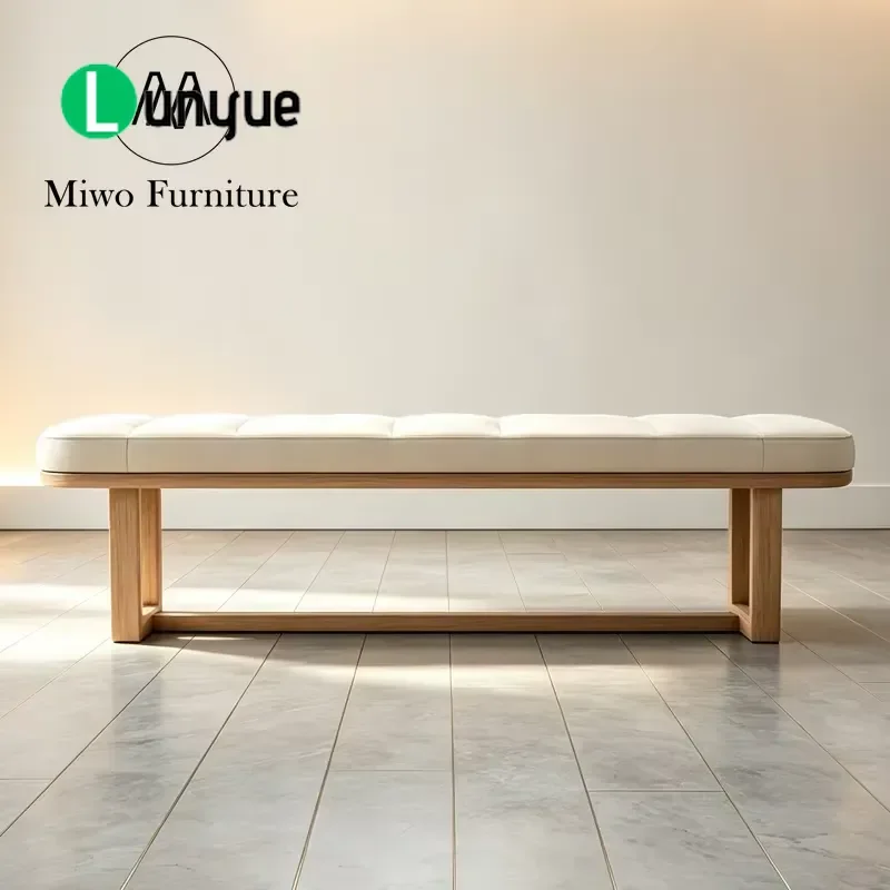 Nordic Solid Wood Shoe Stool with Leather Top Modern Bedside Bench for Hotel Restaurant Bedroom Living Room Entryway Storage