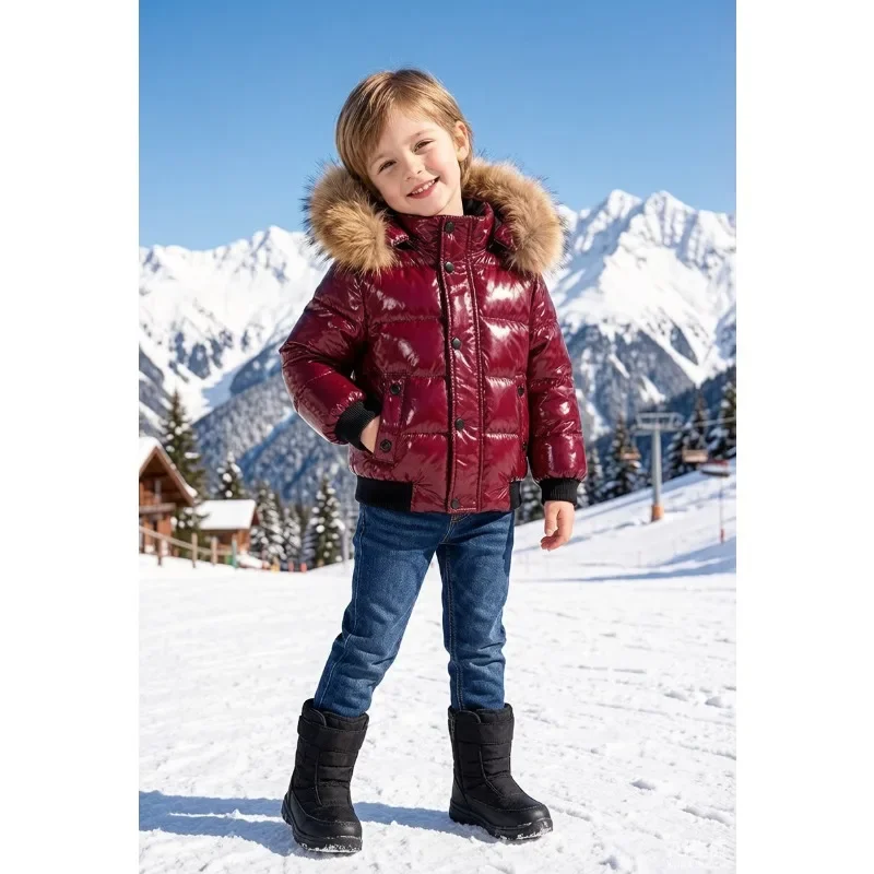 BELLBELL Hooded Down Jacket for Boys Girls Winter Zip Up Warm Jacket Kids Thicken Down Outerwear Parkas Girls Winter Ski Jackets